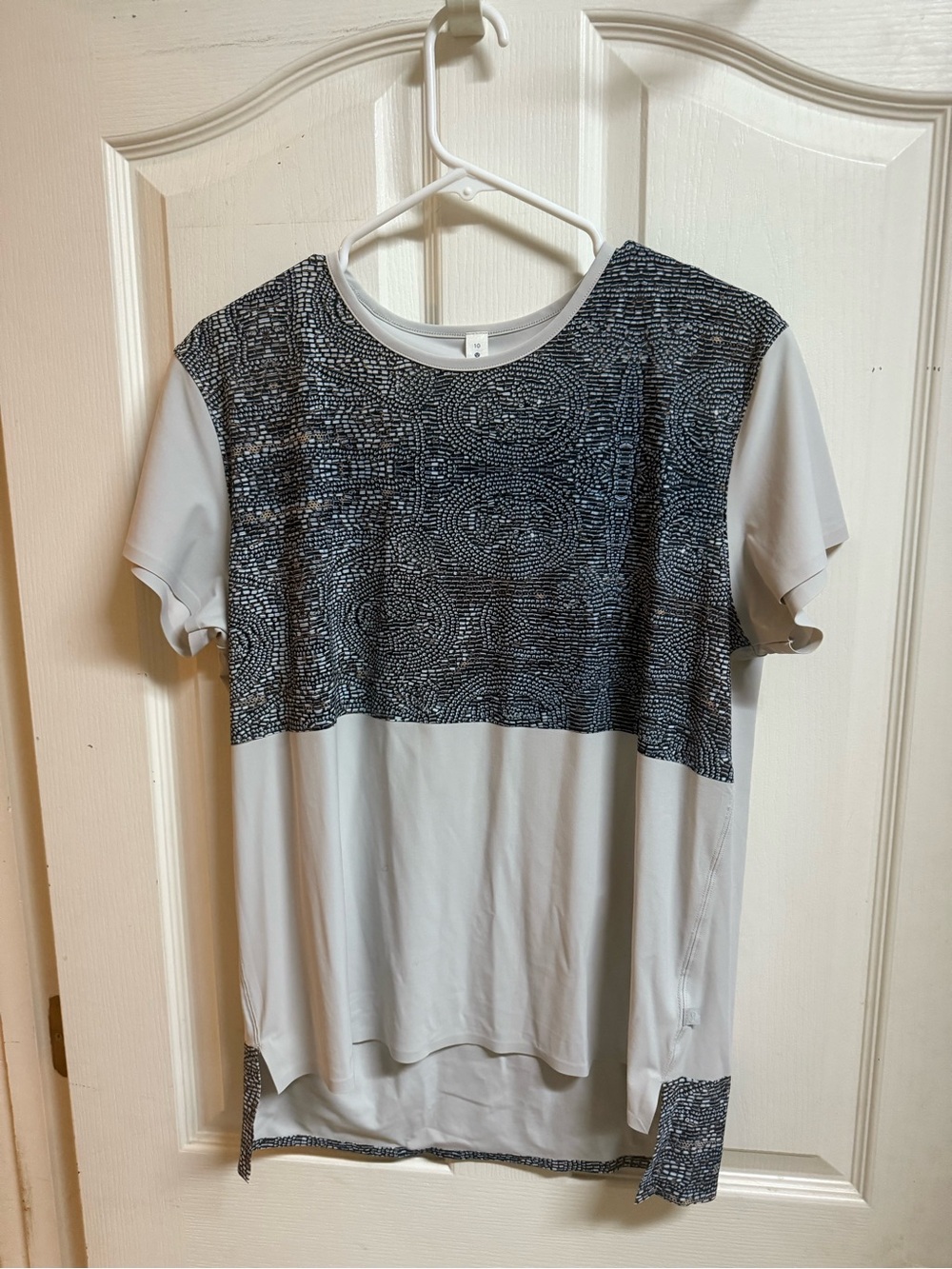 lululemon athletica Light Gray Tee with Black Patterned Yoke